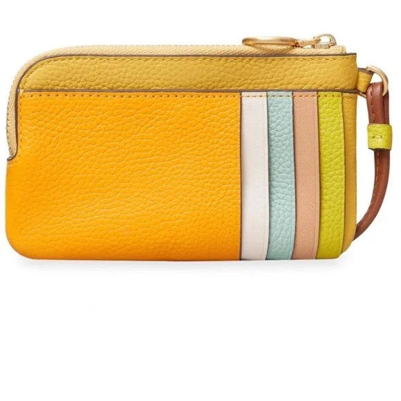 🆑 Tory Burch Authentic Leather Color Block Zip Card Case Yellow NWT - Picture 5 of 5